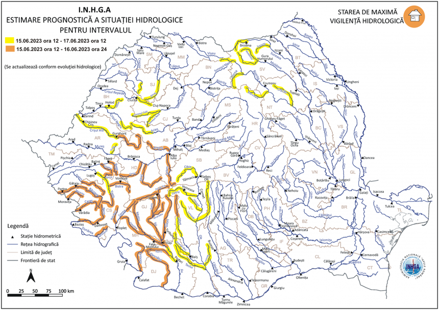 UPDATE - Risc de viituri în mai multe bazine hidrografice, până sâmbătă la prânz / Au fost emise avertizări cod galben şi cod portocaliu / Recomandările Apele Române

