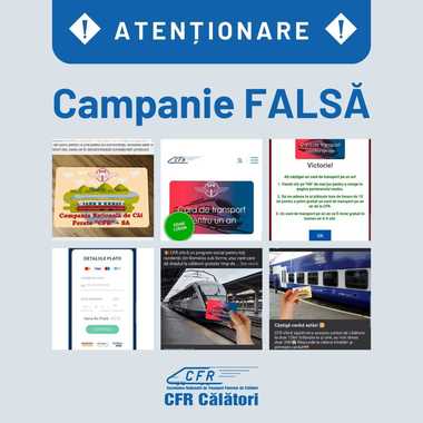 CFR Călători avertizează populaţia asupra unui concurs fals care oferă ca premiu un card-cadou de transport pe calea ferată / Compania a sesizat organele competente care vor derula cercetări