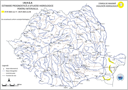 Râuri din Dobrogea sub atenţionare Cod galben de viituri, până vineri dimineaţă