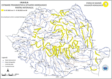 Avertisment al hidrologilor: Râuri din 11 bazine hidrografice, sub atenţionare de cod galben, până marţi dimineaţă