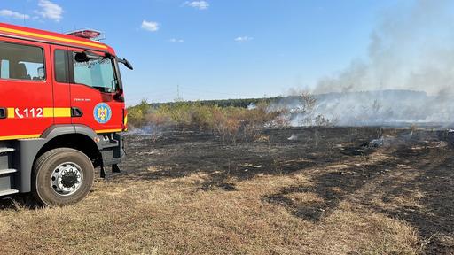 UPDATE - Un incendiu de vegetaţie a izbucnit în zona de racordare Buciumeni spre Mogoşoaia / Circulaţia trenurile, pe un singur fir / Suprafaţa afectată de incendiu, circa 350.000 mp - FOTO
