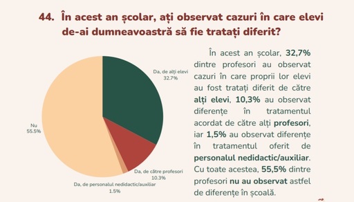 Raport al Consiliului Elevilor: Cazuri de discriminare, observate de profesori în mediul şcolar / Cel mai adesea, cauzele sunt capacitatea intelectuală şi mediul socio-economic