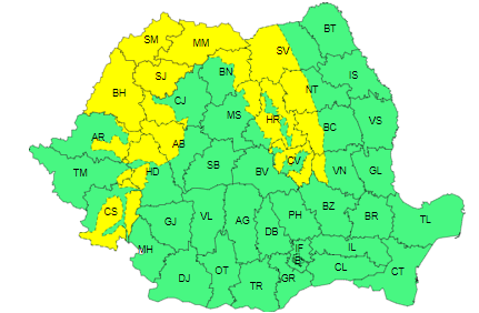 Cod galben de vânt puternic, în Crişana şi nord-vestul Transilvaniei, şi viscol la munte/ De vineri, vântul se va intensifica în toată ţara, iar în Maramureş şi Transilvania va ninge viscolit/ Cod portocaliu de viscol pentru zona montană înaltă