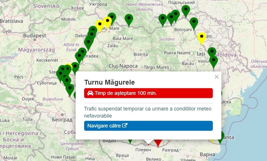 Punctele de trecere a frontierei Zimnicea şi Turnu Măgurele, închise, sâmbătă după-amiază, din cauza vremii nefavorabile
