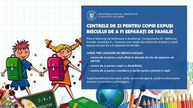 Ministerul Familiei a lansat al doilea apel pentru proiecte privind crearea unei reţele de centre de zi pentru copiii expuşi riscului de a fi separaţi de familiei / Valoarea unui proiect e de 330.000 euro, fără TVA