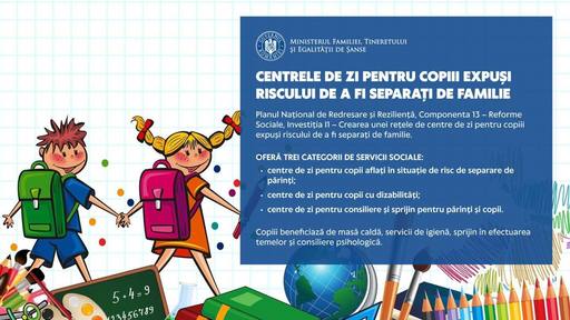 Ministerul Familiei a lansat al doilea apel pentru proiecte privind crearea unei reţele de centre de zi pentru copiii expuşi riscului de a fi separaţi de familiei / Valoarea unui proiect e de 330.000 euro, fără TVA