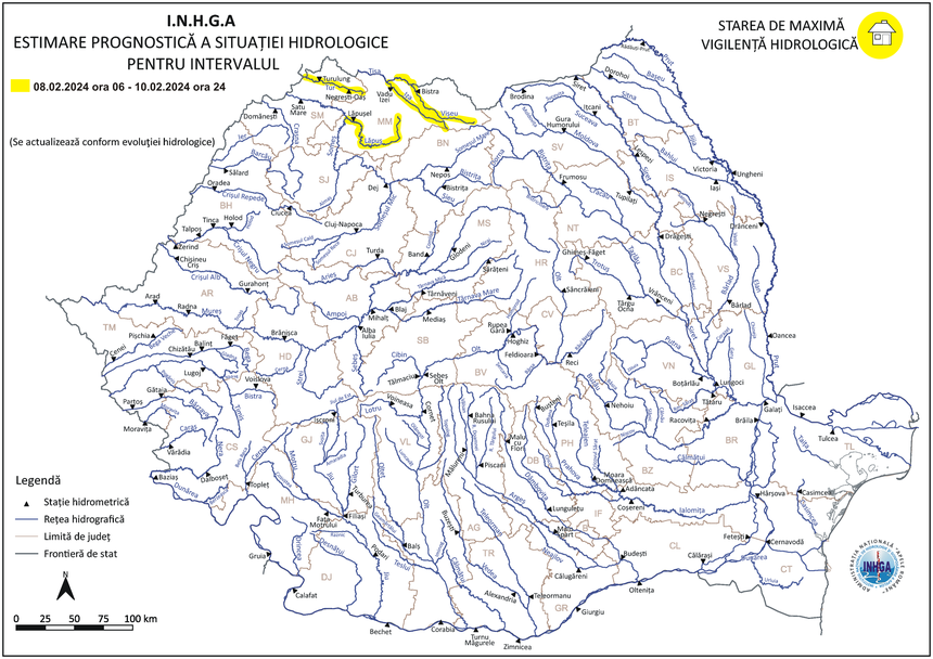 Cod galben hidrologic, pe râuri din judeţele Maramureş şi Satu Mare, până sâmbătă noapte