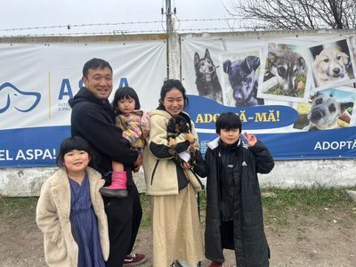 Primarul Nicuşor Dan: O familie de japonezi a adoptat ieri un pui de căţel din adăpostul ASPA Bragadiru. Un căţel în vârstă de trei luni a reuşit să-i cucerească pe toţi, în special pe cei trei copii ai familiei - FOTO
