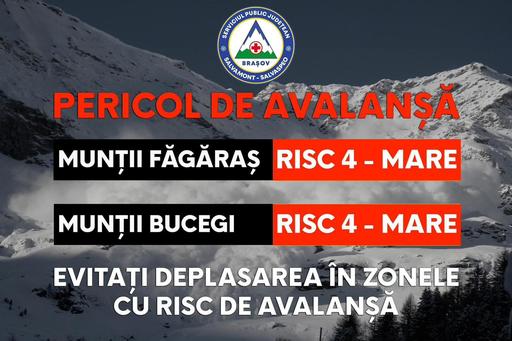 Risc ridicat de avalanşă, evaluat la gradul 4 din 5, în Munţii Bucegi şi Făgăraş