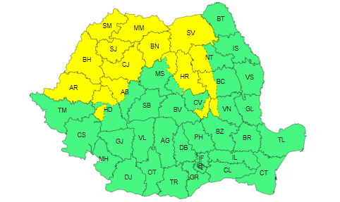 Intensificări ale vântului, în cea mai mare parte a ţării, până vineri seară/ Cod galben de vânt puternic în 22 de judeţe