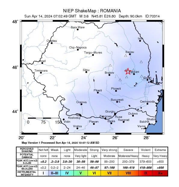 UPDATE - Cutremur cu magnitudinea 3.9, în judeţul Vrancea