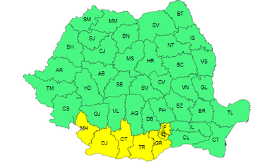 Vreme rece până sâmbătă dimineaţă, în cea mai mare parte a ţării/ Cod galben de vânt puternic, joi, în judeţele Mehedinţi, Dolj, Olt, Teleorman, Giurgiu, Ilfov şi în municipiul Bucureşti
