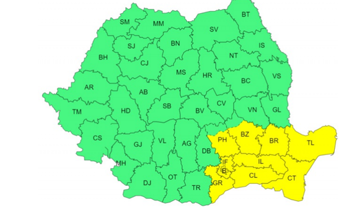 Cod galben de vânt puternic, în Dobrogea şi în cea mai mare parte a Munteniei, până sâmbătă seară / Cum va fi vremea în Bucureşti  

