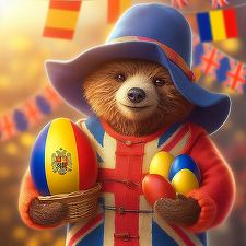 Celebrul ursuleţ Paddington, cu ouă vopsite în roşu, galben şi albastru, într-o imagine postată de Ambasada Britanică la Bucureşti pentru a marca Paştele Ortodox: Este pur şi simplu adorabil şi arată legăturile calde între culturile noastre