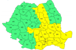 UPDATE - Cod galben de ploi torenţiale, intensificări ale vântului şi, izolat, vijelii, în Dobrogea, Muntenia, sudul Moldovei, în estul şi sud-estul Transilvaniei şi local la munte/ Temperatura maximă de 24 de grade, în Bucureşti