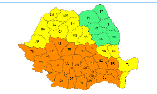 Noi avertizări cod galben şi cod portocaliu emise de meteorologi / Valul de caniculă continuă joi şi vineri, cu temperaturi ce pot depăşi ziua 39 de grade, iar noaptea nu coboară sub 20 de grade - HARTA