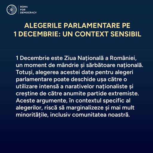 Roma for Democracy România:  Ziua Naţională a României poate fi folosită de partidele extremiste pentru a promova narative naţionaliste, marginalizând minorităţile, inclusiv comunitatea romă