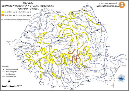 Cod portocaliu de viituri, până joi dimineaţă, pe râuri din judeţele Braşov, Covasna, Dâmboviţa şi Prahova/ Cod galben, pe râuri din alte 11 bazine hidrografice
