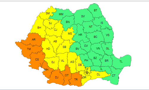 UPDATE - Nouă zi caniculară – Cod portocaliu în Banat, sudul Crişanei, sudul şi sud-vestul Olteniei şi sud-vestul Munteniei / Temperaturile ajung la 40 de grade / Avertizările, prelungite şi pentru vineri 