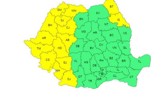 ANM a transmis o avertizare Cod Galben de temperaturi deosebit de ridicate, local caniculă şi disconfort termic ridicat pentru Banat, Crişana, Maramureş, vestul Transilvaniei, jumătatea de vest a Olteniei şi nord-estul Moldovei