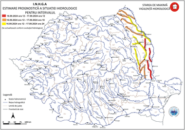 Risc major de viituri pe râuri din Moldova/ Cod roşu emis de hidrologi pentru judeţele Vaslui, Iaşi şi Galaţi