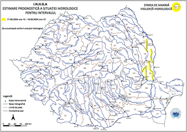 Cod galben, emis de hidrologi pentru râuri din judeţele Iaşi, Vaslui şi Galaţi, până miercuri la prânz