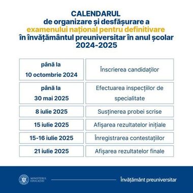 Ministerul Educaţiei, mesaj pentru profesorii care susţin în anul acesta şcolar definitivatul: Proba scrisă va avea loc cu aproape două săptămâni mai devreme, în data de 8 iulie 2025