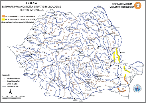 Cod galben şi Cod portocaliu de inundaţii pentru râuri din Dobrogea şi Moldova