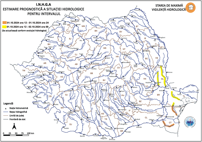 Cod galben şi Cod portocaliu de inundaţii pentru râuri din Dobrogea şi Moldova