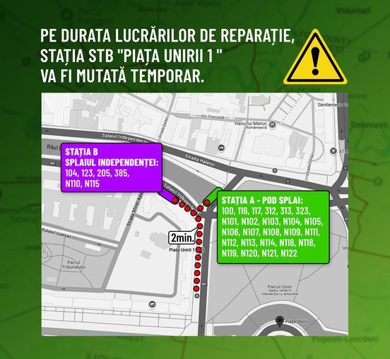 Nicuşor Dan: Reparăm carosabilul în zona Piaţa Unirii / Staţia STB „Piaţa Unirii 1” nu va mai funcţiona pe actualul amplasament