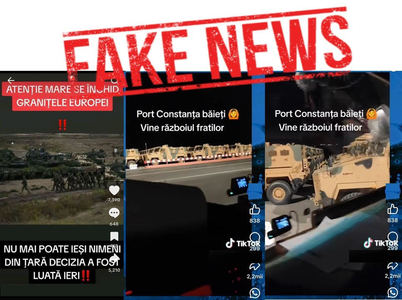 MApN prezintă noi dezinformări din mediul online, în special pe TikTok, potrivit cărora graniţele României vor fi închise iar tehnică militară, care nu se află în dotarea Armatei României, este concentrată în Portul Constanţa, locaţia filmării neavând nic