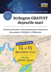 Bucureştenii din cartierele Aviaţiei şi Băneasa se pot debarasa de toate deşeurile mari. Tipurile de obiecte pe care Primăria Sectorului 1 le strânge gratuit de la cetăţeni sâmbătă şi duminică. Ce recomandări mai fac autorităţile