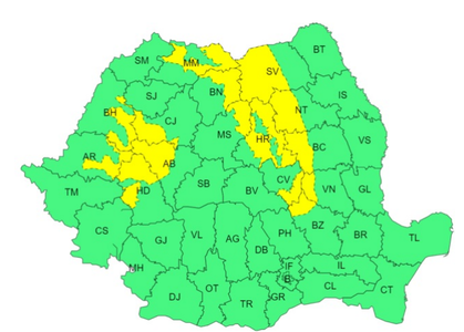 Intensificări ale vântului, până miercuri, în cea mai mare parte a zonei montane/ Cod galben de vânt puternic în Munţii Apuseni şi Carpaţii Orientali/ În Bucureşti, temperaturile se vor situa peste cele normale ale perioadei