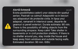 UPDATE - Mesaje RO-Alert privind posibilitatea căderii unor obiecte din spaţiul aerian/ MApN: O ţintă aeriană a intersectat pentru scurt timp spaţiul aerian naţional, în apropiere de localitatea Reni / Posibile resturi de dronă, căzute în judeţul Galaţi