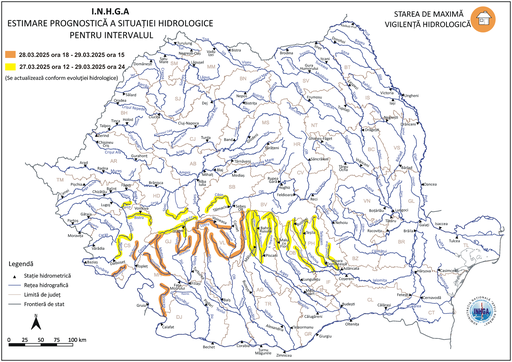 Hidrologii avertizează că există risc de inundaţii în mai multe judeţe, până sâmbătă la miezul nopţii/ INHGA a emis cod portocaliu pentru judeţele Gorj, Caraş-Severin, Mehedinţi, Dolj, Sibiu, Vâlcea şi Argeş