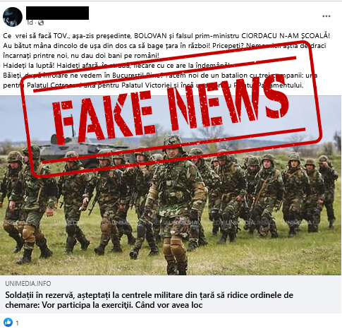 Ministerul Apărării reclamă dezinformări cu privire la aşa-zise demersuri pentru mobilizarea rezerviştilor sau pentru pregătirea populaţiei pentru apărare - FOTO