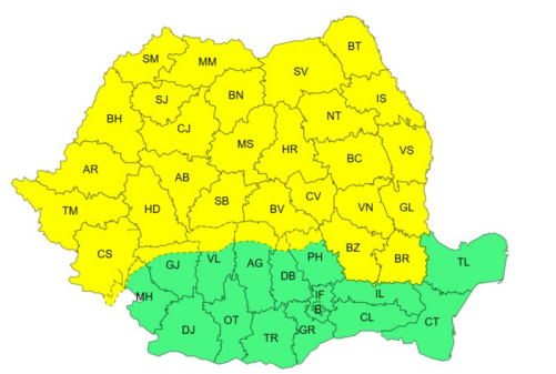 Ploi, care se vor transforma în lapoviţă şi ninsoare, începând de sâmbătă, în cea mai mare parte a ţării/ Vremea se va răci accentuat/ Cod galben de vânt puternic şi viscol la munte, în Maramureş, Crişana, Banat, Transilvania, Moldova, nord-estul Munteniei