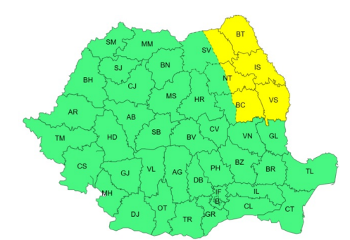 Ploi, cu descărcări electrice şi, izolat, grindină şi vijelii, până sâmbătă dimineaţă, în Banat, Crişana, Maramureş, Transilvania, Oltenia, vestul Munteniei şi la munte/ Cod galben de vânt puternic în şase judeţe din Moldova