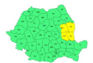 Cod galben de vânt puternic, în Vaslui, Galaţi, Bacău şi Vrancea/ De sâmbătă, vremea va fi deosebit de rece în cea mai mare parte a ţării/ La munte vor fi lapoviţă şi ninsoare