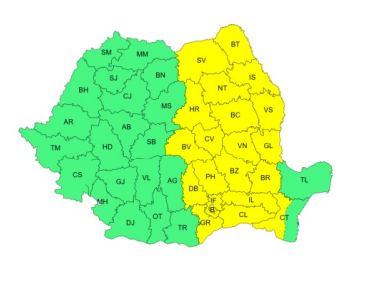 Ploi torenţiale, descărcări electrice şi intensificări ale vântului, până luni, în cea mai mare parte a ţării/ Cod galben de furtuni, cu vijelii şi grindină, în Moldova, cea mai mare parte a Munteniei, în estul Transilvaniei şi în sud-vestul Dobrogei