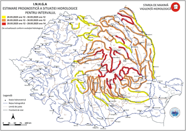 Cod roşu de inundaţii, în judeţele Harghita, Mureş, Braşov, Sibiu, Prahova, Buzău, Neamţ, Bacău, Covasna, Vrancea, Botoşani şi Iaşi
