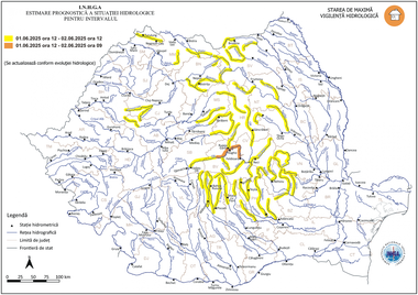 Avertizare hidrologică de Cod portocaliu pentru zone din judeţul Braşov, valabilă până luni dimineaţă/ Alte câteva judeţe din centrul şi nordul ţării sunt sub avertizare de Cod galben HARTA