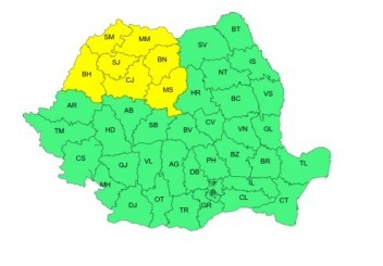 Cod galben de furtuni, cu ploi torenţiale, descărcări electrice, vijelii, în Maramureş, nordul Crişanei, nordul şi centrul Transilvaniei/ Cod galben privind temperaturi ridicate şi disconfort termic, Banat, Oltenia şi în sud-vestul Munteniei, miercuri