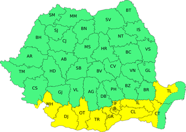 ANM: Caniculă în vestul şi sudul Olteniei, în jumătatea de sud a Munteniei şi în Dobrogea - temperaturi de până la 34 de grade/ Averse torenţiale, vijelii şi grindină în estul Olteniei, Muntenia şi în sudul Moldovei