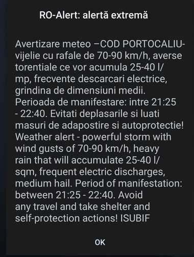 Recomandări ale ISU Bucureşti-Ilfov pentru participanţii la Festivalul Nostalgia, în contextul Codului portocaliu de furtună/ A fost emis mesaj RO-Alert