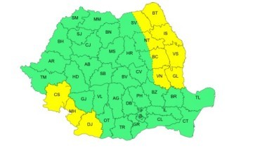 Cod galben de vânt puternic, în Moldova, sudul Banatului şi în vestul şi sudul Olteniei