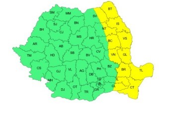 Cod galben de vânt puternic, în judeţe din Moldova, Dobrogea şi estul Munteniei/ Cod galben de caniculă, luni, în judeţele Mehedinţi, Dolj şi Olt