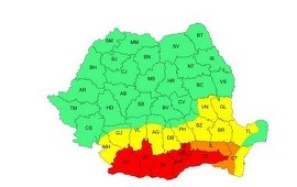 Cod roşu de caniculă în Dolj, Olt, Teleorman, Giurgiu, Călăraşi, Ilfov şi Bucureşti/ Coduri portocaliu şi galben, în 13 judeţe/ Cod galben de furtuni, în Carpaţii Meridionali, Orientali, Moldova, Muntenia, sudul şi estul Transilvaniei şi nordul Dobrogei