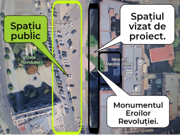 MAI precizează că doreşte transferul unui spaţiu din Piaţa Revoluţiei, care include doar Monumentul Eroilor Revoluţiei şi alveolele laterale, pentru a permite ministerului efectuarea lucrărilor de întreţinere şi conservare a monumentului