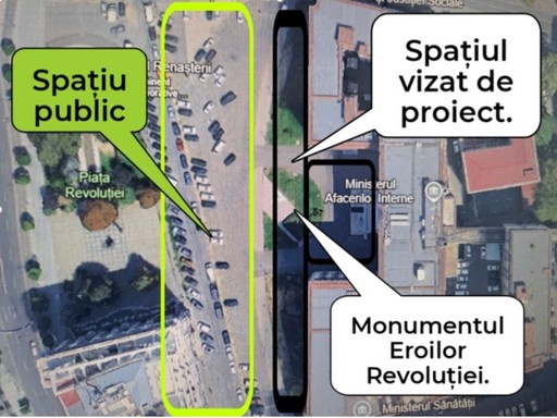 MAI precizează că doreşte transferul unui spaţiu din Piaţa Revoluţiei, care include doar Monumentul Eroilor Revoluţiei şi alveolele laterale, pentru a permite ministerului efectuarea lucrărilor de întreţinere şi conservare a monumentului